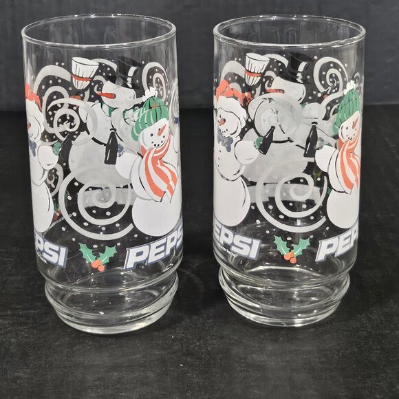 Vintage Pair of Pepsi Snowman Tall Drinking Glasses 10 Ounce - Picture 3 of 7